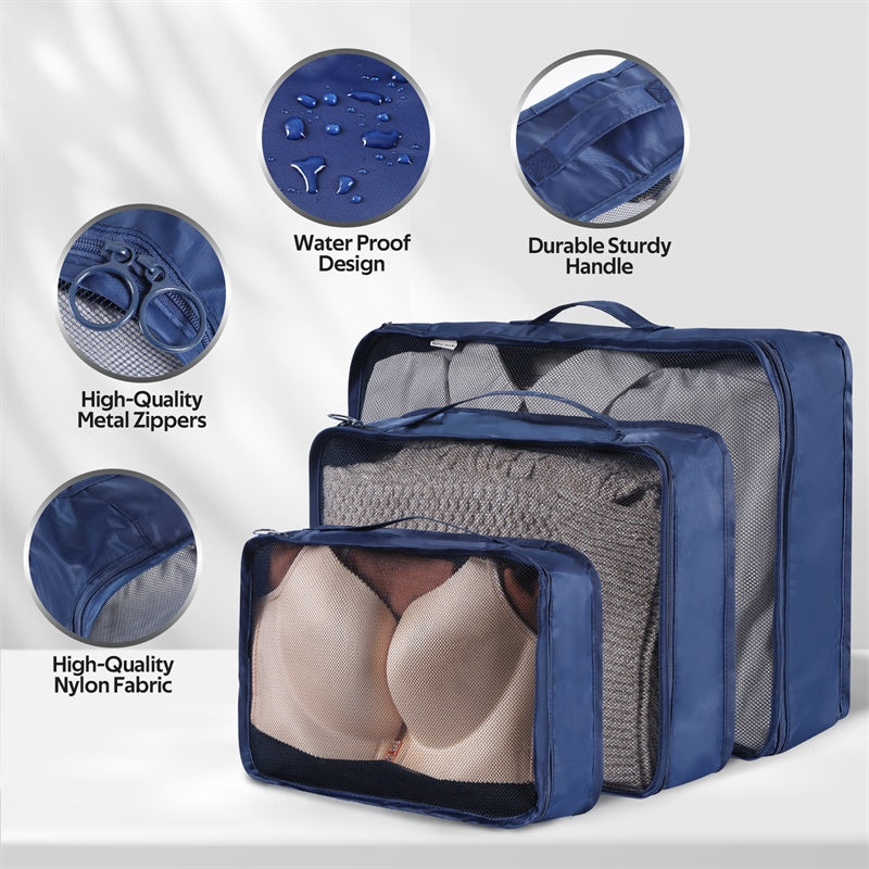 Travel Packing Cubes Organizer Set – Waterproof Clothes Storage Bags
