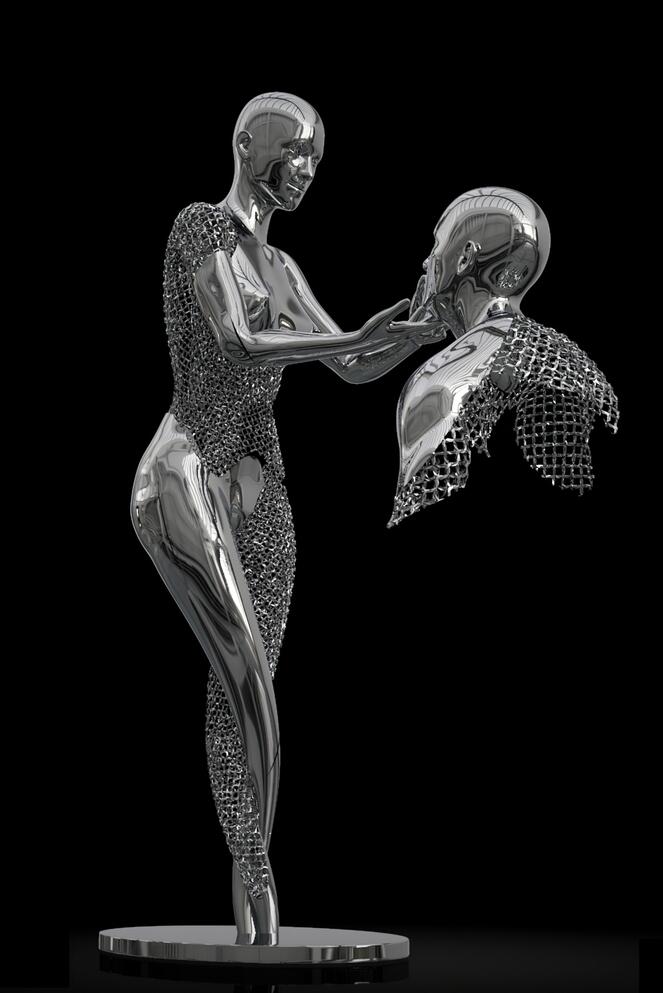 Abstract Metal Body Canvas Wall Art – Modern Sculpture Poster for Home Decor