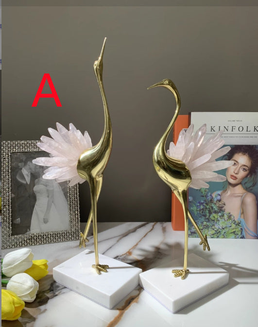 Luxury Crystal Crane Statue – Modern Bird Sculpture Home Decor