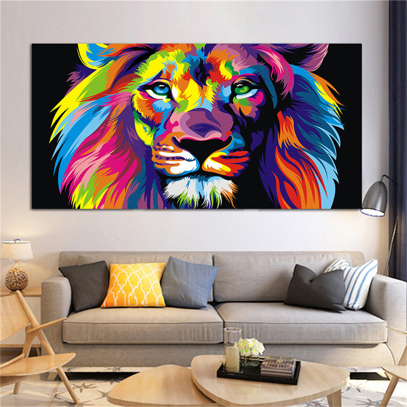Colorful Lion Canvas Wall Art – Modern Animal Poster for Living Room Decor