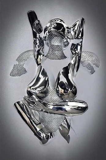 Abstract Metal Body Canvas Wall Art – Modern Sculpture Poster for Home Decor
